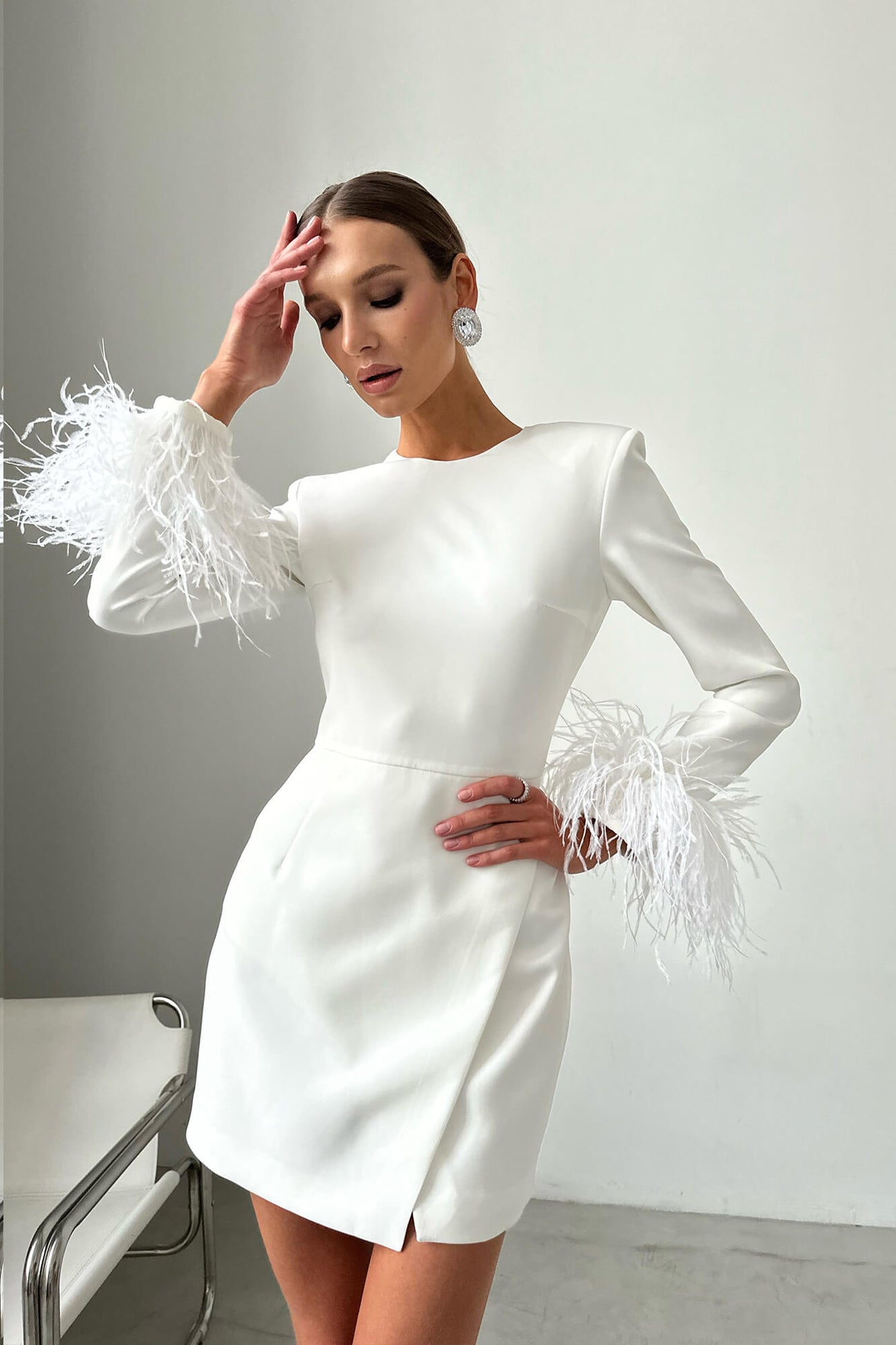 chinese dress ladies Black Long Sleeves Feather Skirt Mini Dress – Selene Dress main image 1