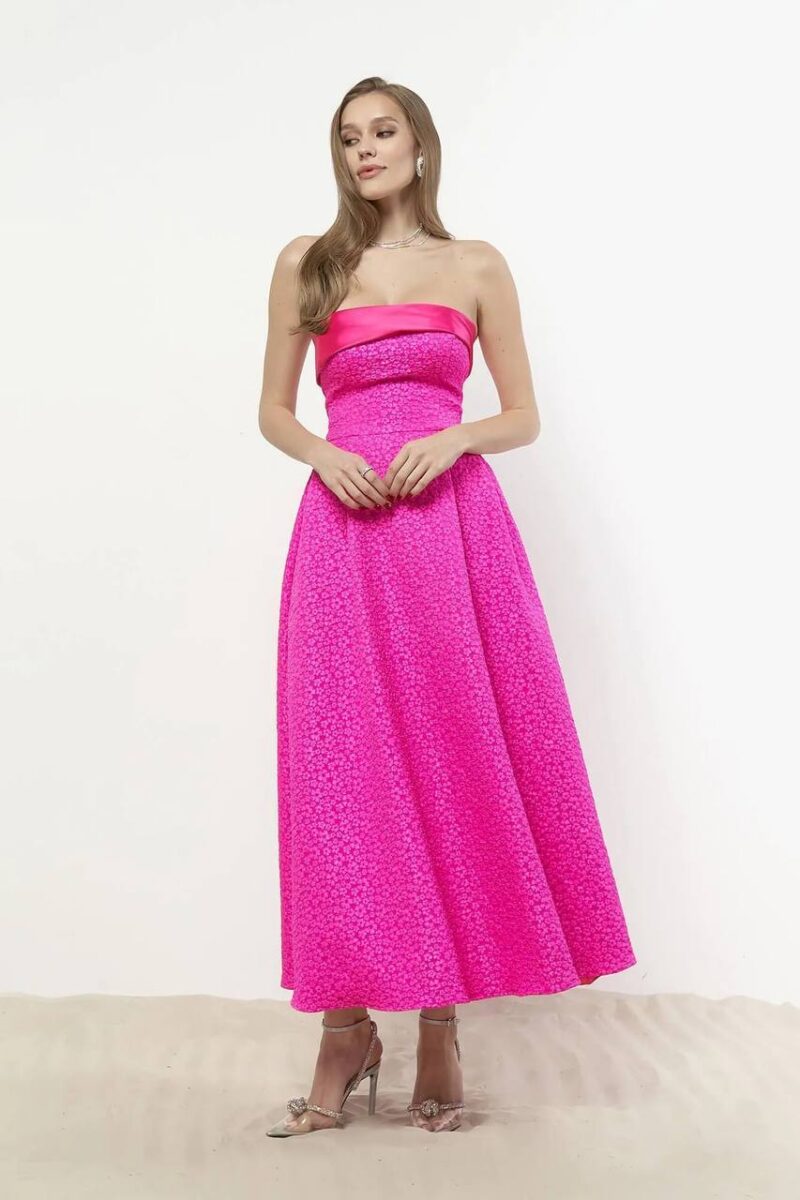 (4p. pack) Orange/Fuchsia Printed Sleeveless Midi Dress - V8