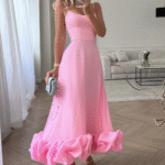 Fairy dress in midi length with ruching Pink.CremaDress