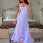 Fairy dress in midi length with ruching Purple.CremaDress